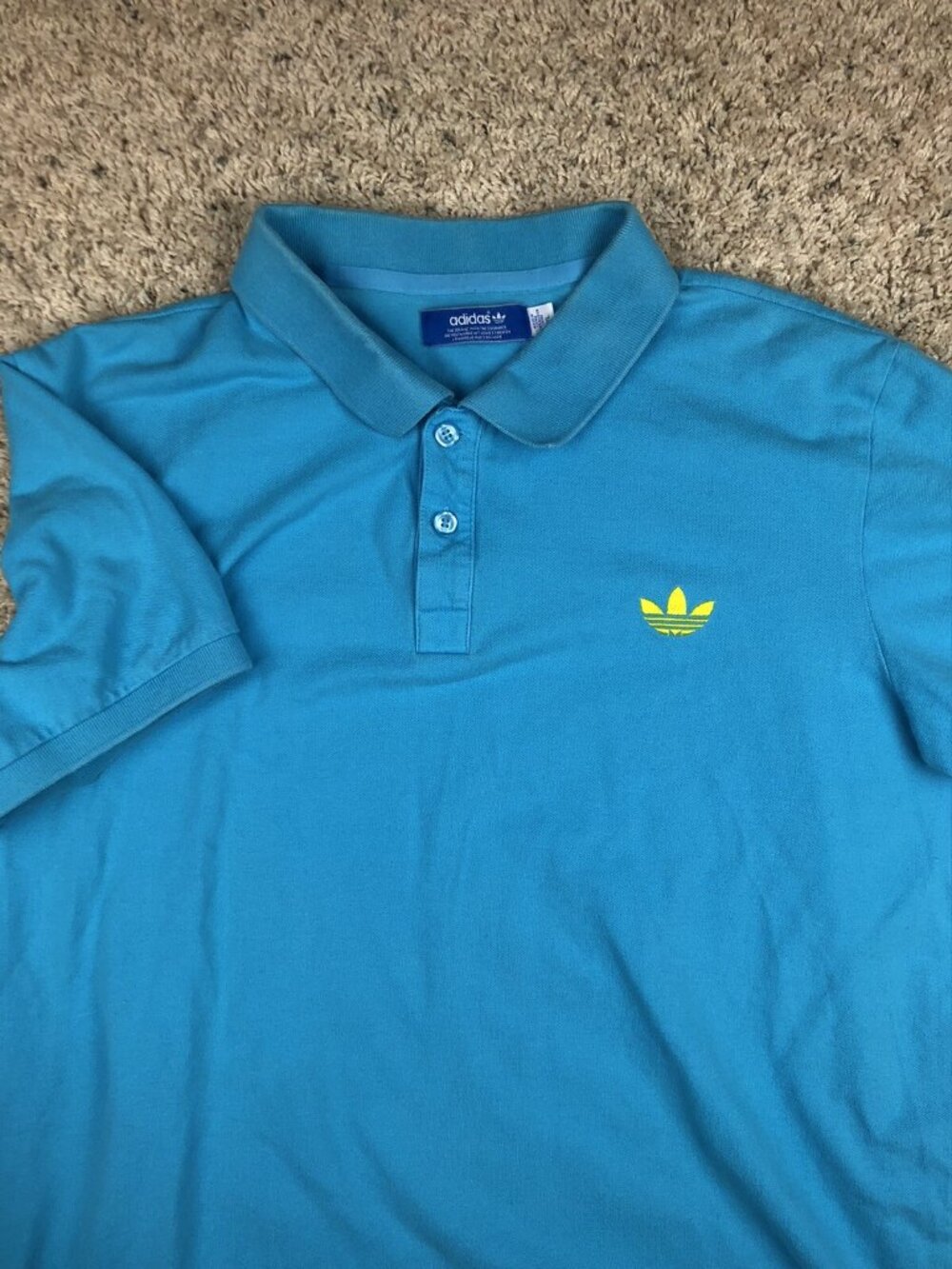 Adidas Men's Polo Size XL Short Sleeve Light Blue With Yellow Logo Golf Sports